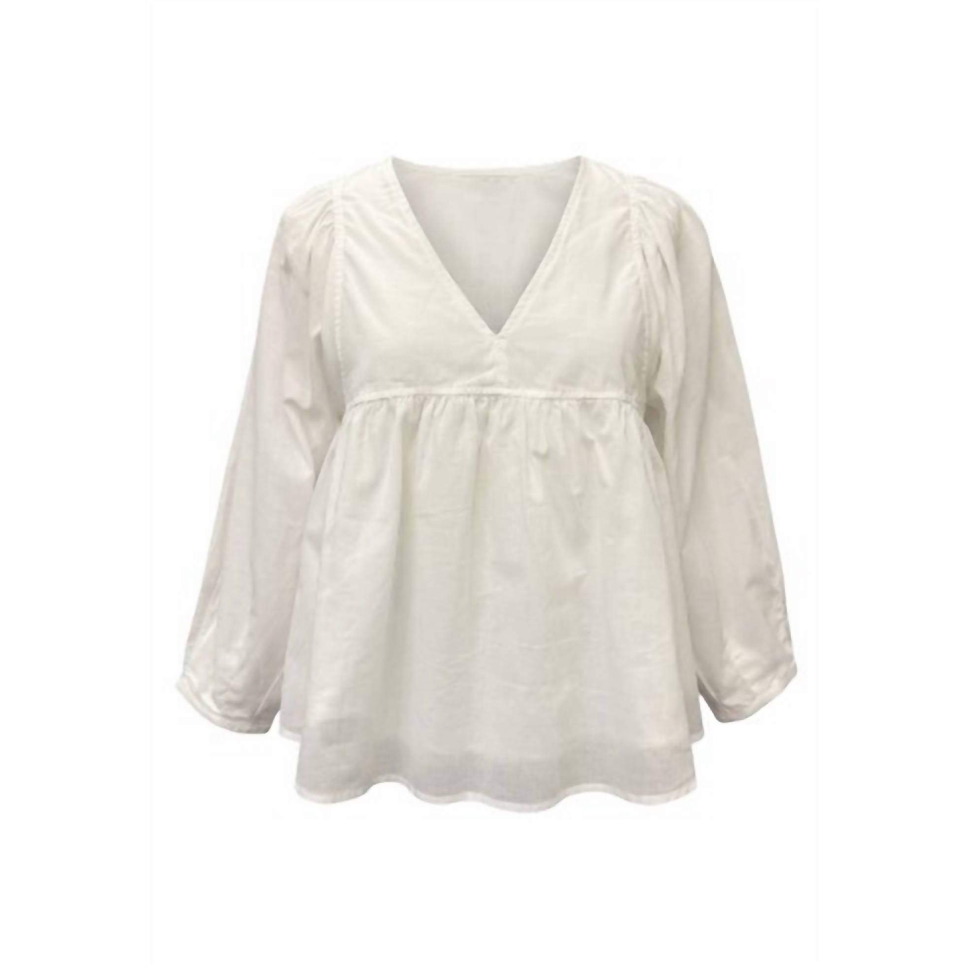 New P.Cill Women's Cotton V-Neck Blouse In White